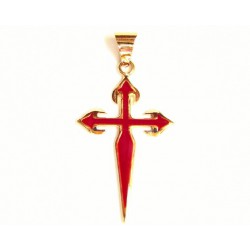Cruz de Santiago de oro de 18 kl con esmalte rojo - 3-24TO